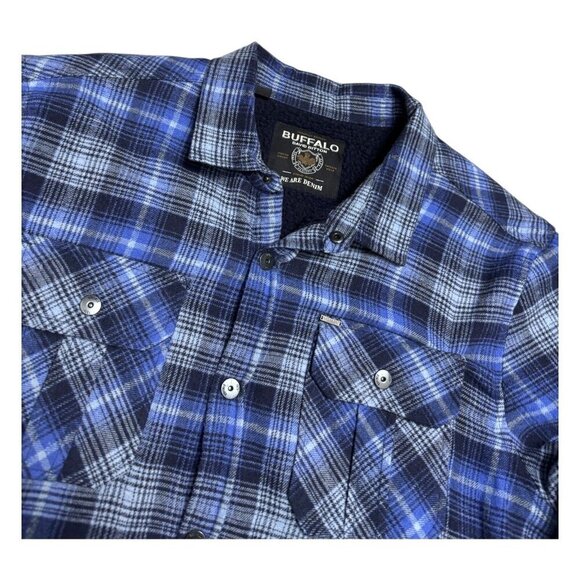 BUFFALO David Bitton PLAID Sherpa Fleece Winter Fall Work Shacket Jacket Mens L - Picture 6 of 6